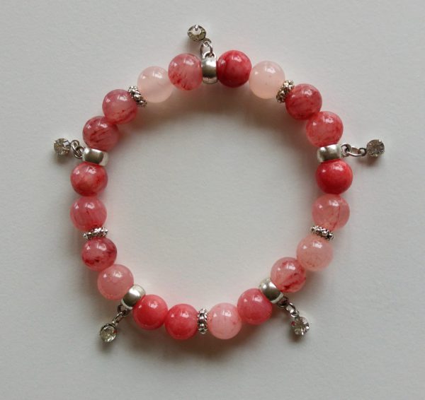 Rosamelerad jade med antiksilverfärgade strasshängen och antiksilverfärgade mellandelar - Bild 2