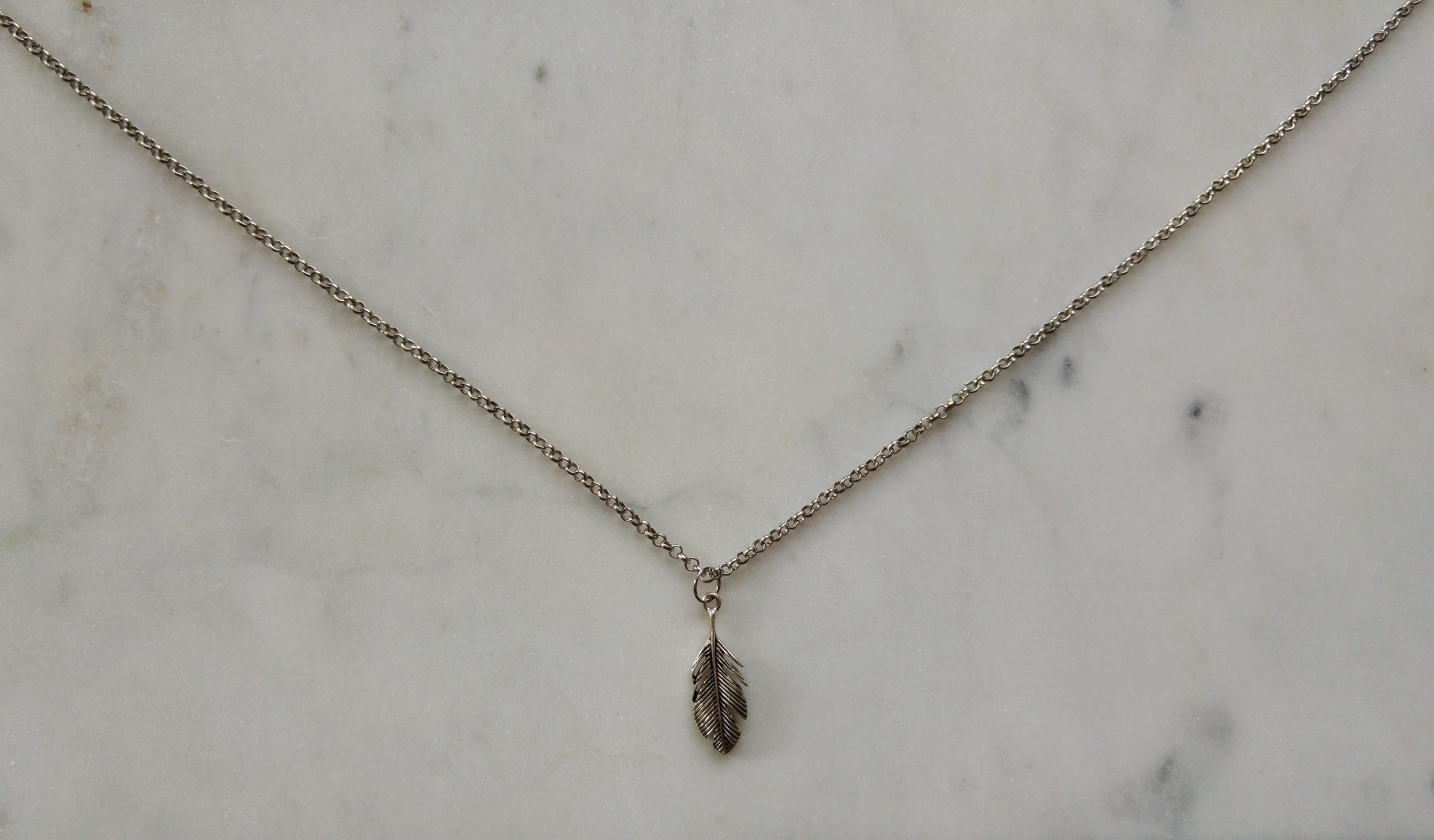 Antiksilverfärgat halsband med en fjäder