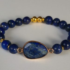 Guldfärgad lapis lazuli-connector med lapis lazulipärlor